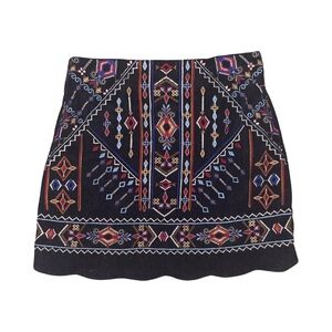 Blu Pepper Black Mini Skirt with Colorful Embroidery